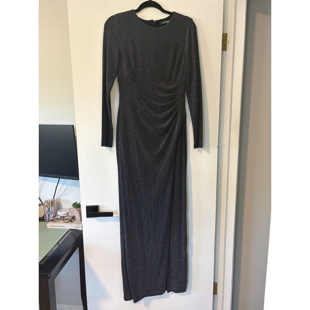 Lauren Ralph Lauren Evening Maxi dress Size 8 Black Chic Formal‎ Gown Glitter